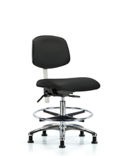 Class 100 Vinyl Clean Room Chair - Medium Bench Height with Chrome Foot Ring & Stationary Glides in Black Trailblazer Vinyl