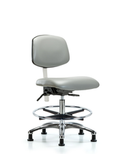 Class 100 Vinyl Clean Room Chair - Medium Bench Height with Chrome Foot Ring & Stationary Glides in Dove Trailblazer Vinyl