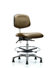 Class 100 Vinyl Clean Room Chair - Medium Bench Height with Chrome Foot Ring & Stationary Glides in Taupe Supernova Vinyl