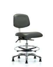 Class 100 Vinyl Clean Room Chair - Medium Bench Height with Chrome Foot Ring & Stationary Glides in Carbon Supernova Vinyl