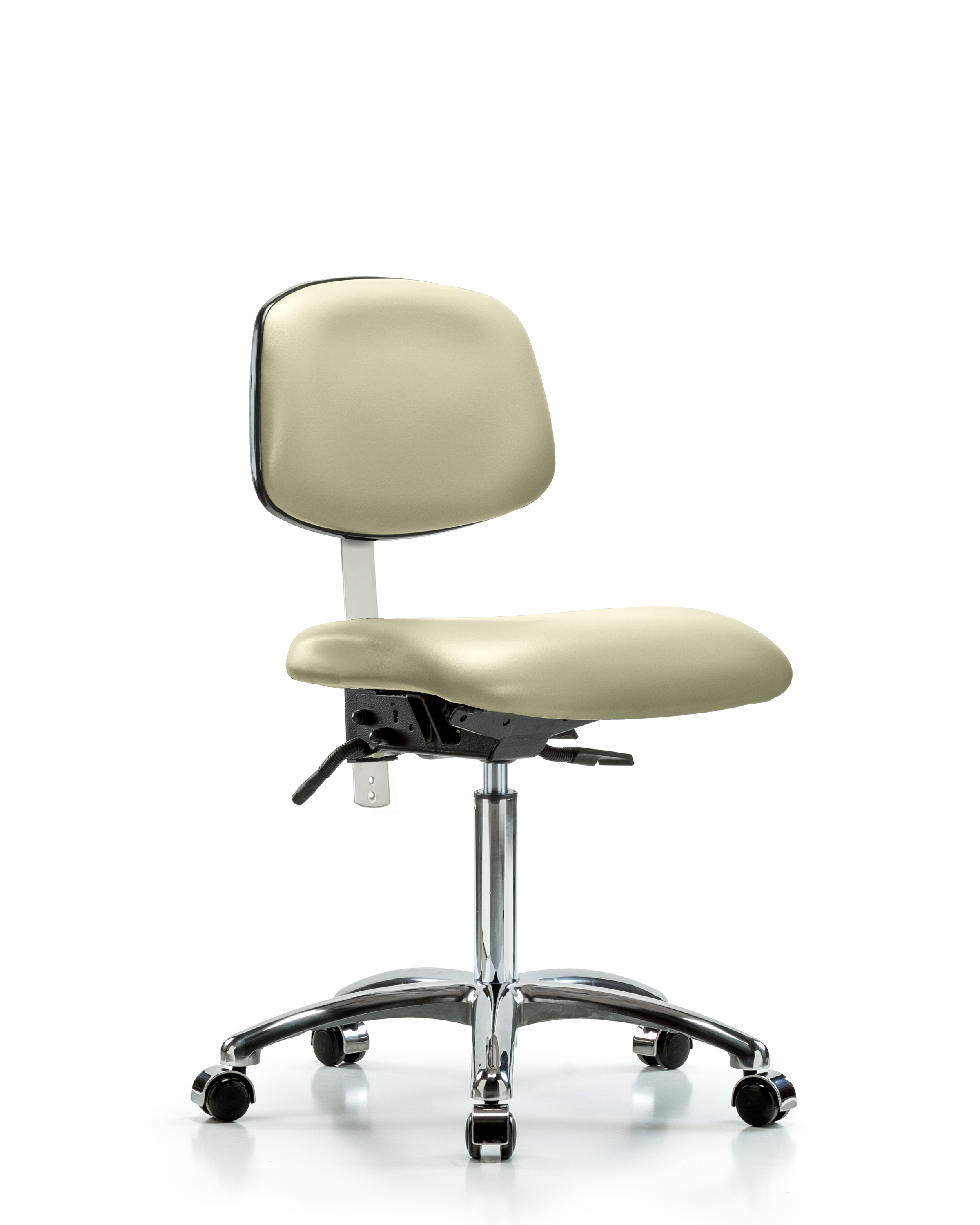 Class 100 Vinyl Clean Room Chair - Medium Bench Height with Casters in Adobe White Trailblazer Vinyl