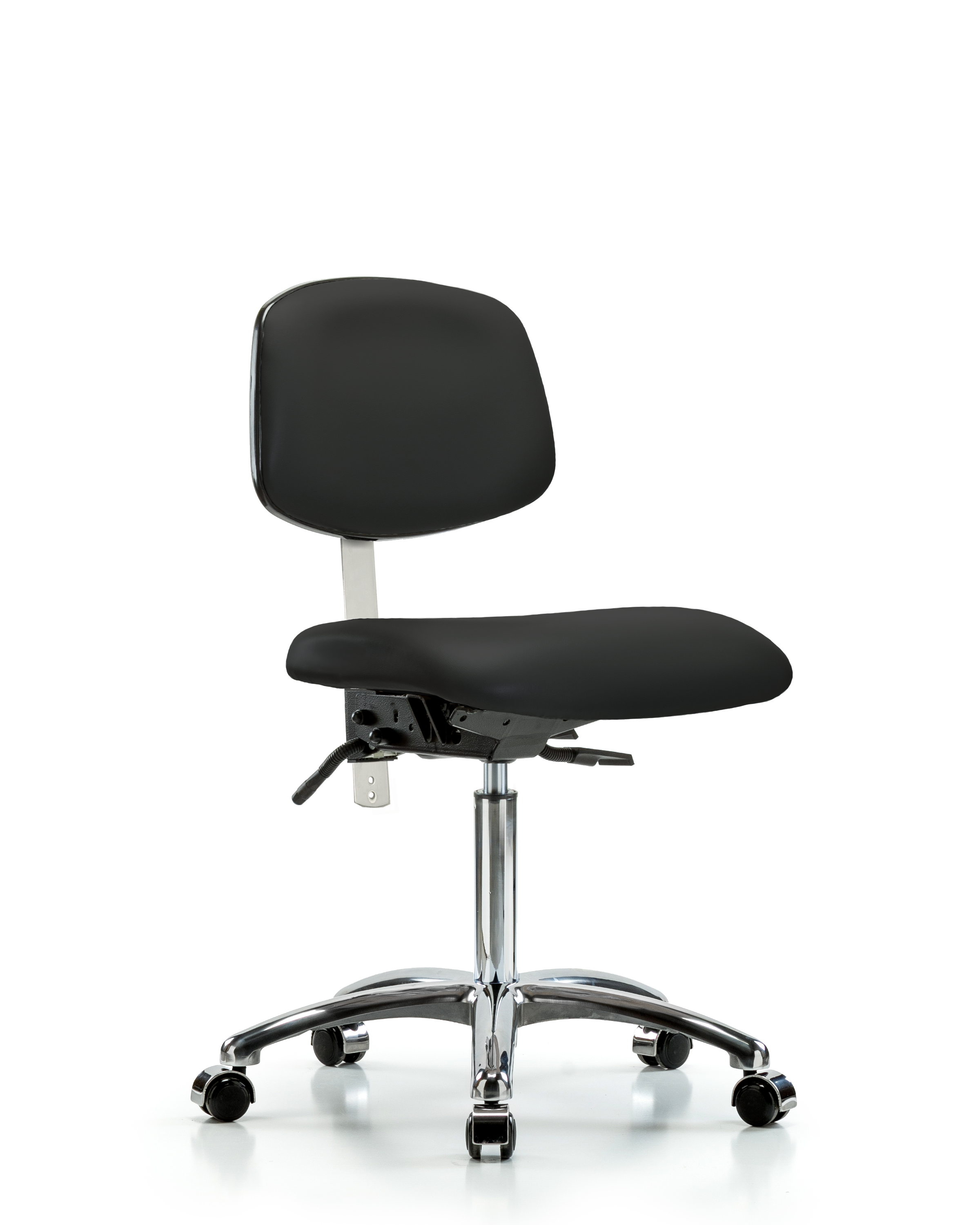 Class 100 Vinyl Clean Room Chair - Medium Bench Height with Casters in Black Trailblazer Vinyl