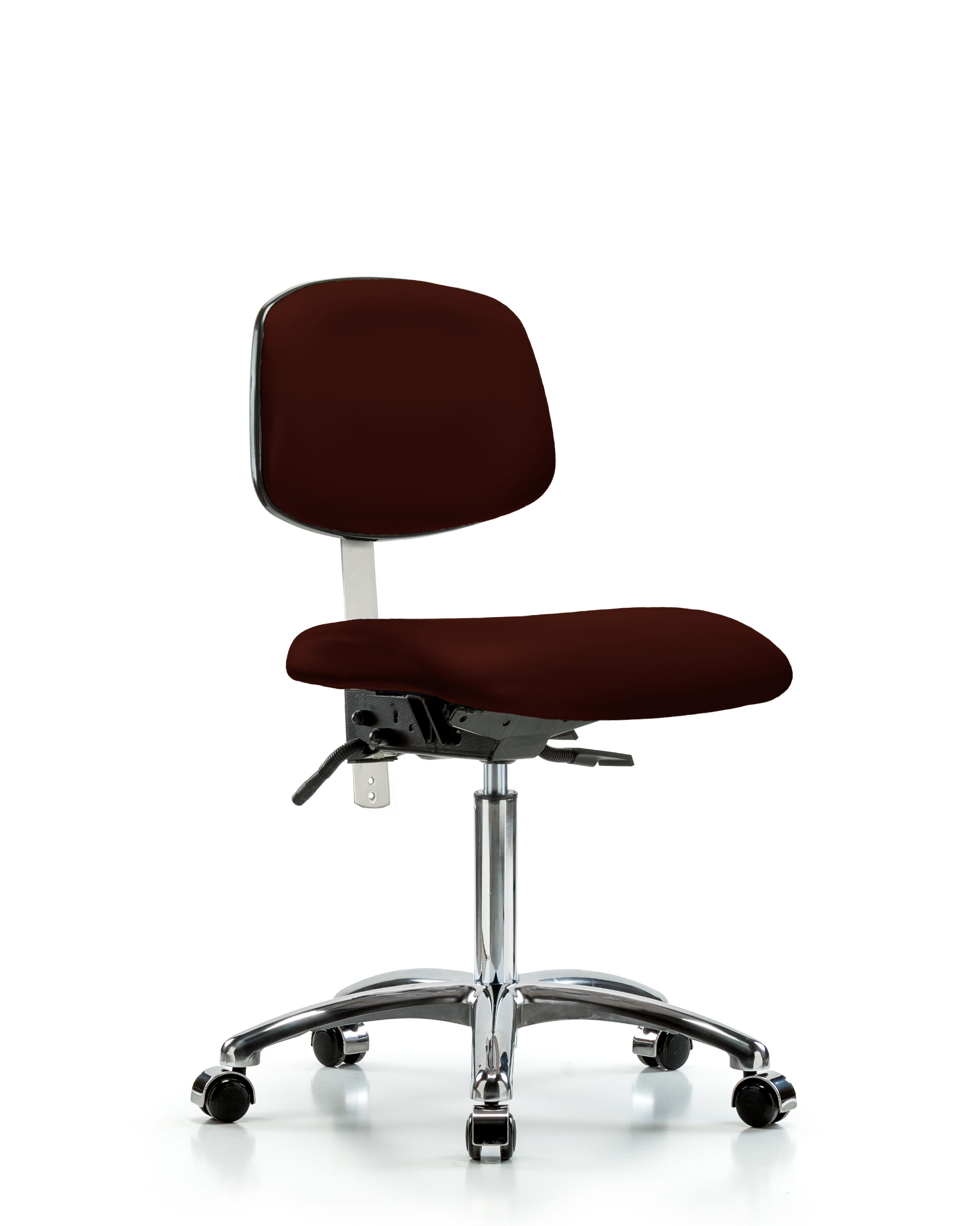 Class 100 Vinyl Clean Room Chair - Medium Bench Height with Casters in Burgundy Trailblazer Vinyl
