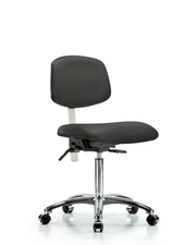 Class 100 Vinyl Clean Room Chair - Medium Bench Height with Casters in Charcoal Trailblazer Vinyl