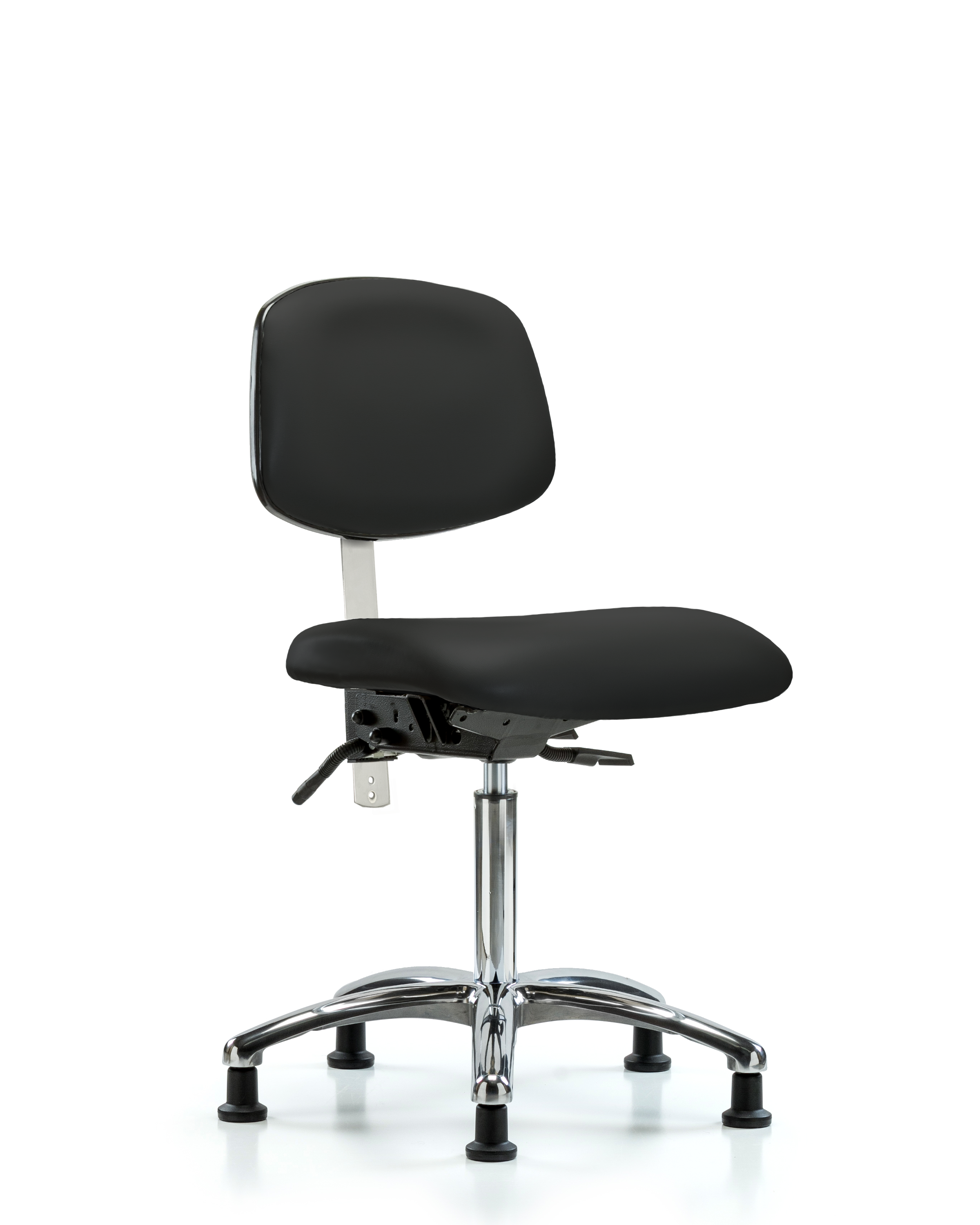 Class 100 Vinyl Clean Room Chair - Medium Bench Height with Stationary Glides in Black Trailblazer Vinyl