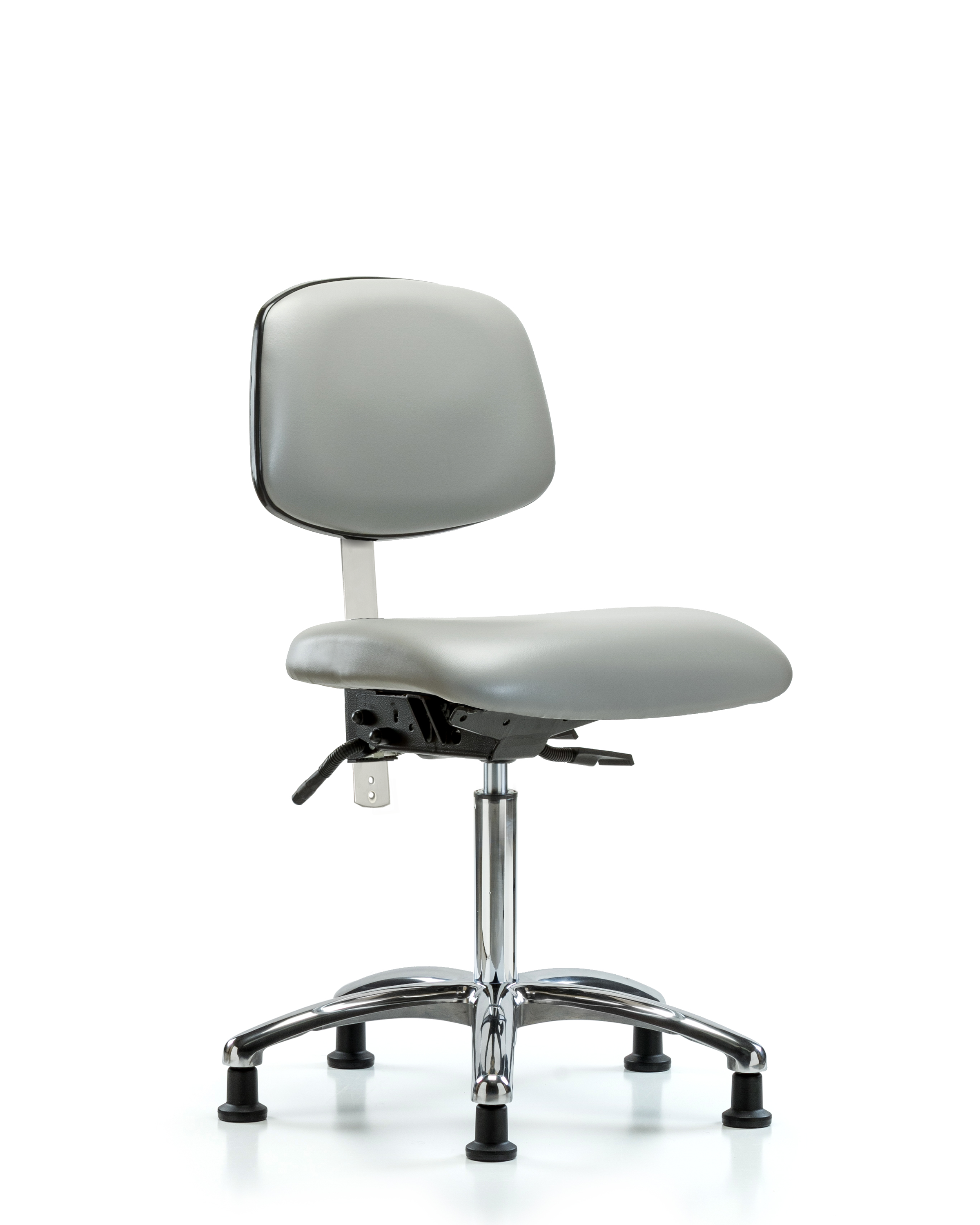 Class 100 Vinyl Clean Room Chair - Medium Bench Height with Stationary Glides in Dove Trailblazer Vinyl