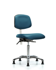 Class 100 Vinyl Clean Room Chair - Medium Bench Height with Stationary Glides in Marine Blue Supernova Vinyl