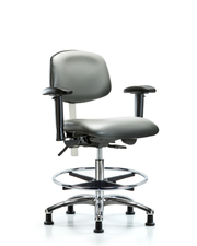 Class 100 Vinyl Clean Room Chair - Medium Bench Height with Adjustable Arms, Chrome Foot Ring, & Stationary Glides in Sterling Supernova Vinyl