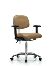 Class 100 Vinyl Clean Room Chair - Medium Bench Height with Adjustable Arms & Casters in Taupe Trailblazer Vinyl