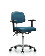 Class 100 Vinyl Clean Room Chair - Medium Bench Height with Adjustable Arms & Casters in Marine Blue Supernova Vinyl