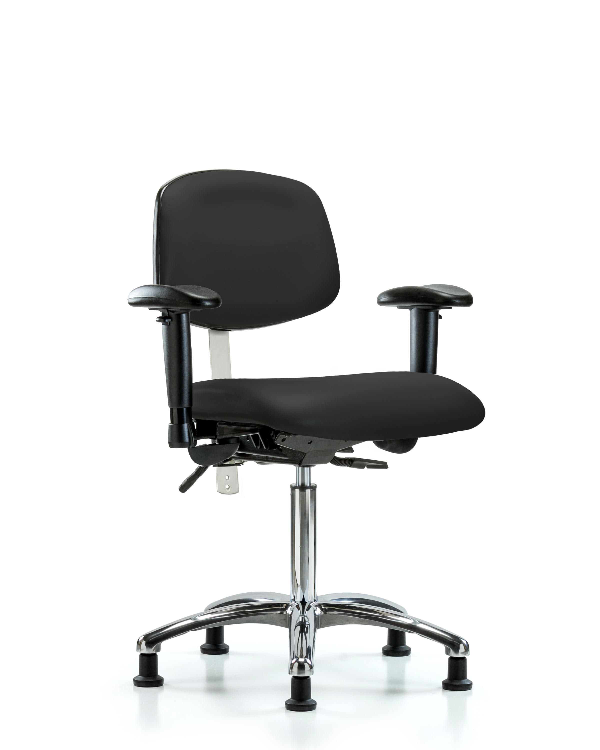 Class 100 Vinyl Clean Room Chair - Medium Bench Height with Adjustable Arms & Stationary Glides in Black Trailblazer Vinyl