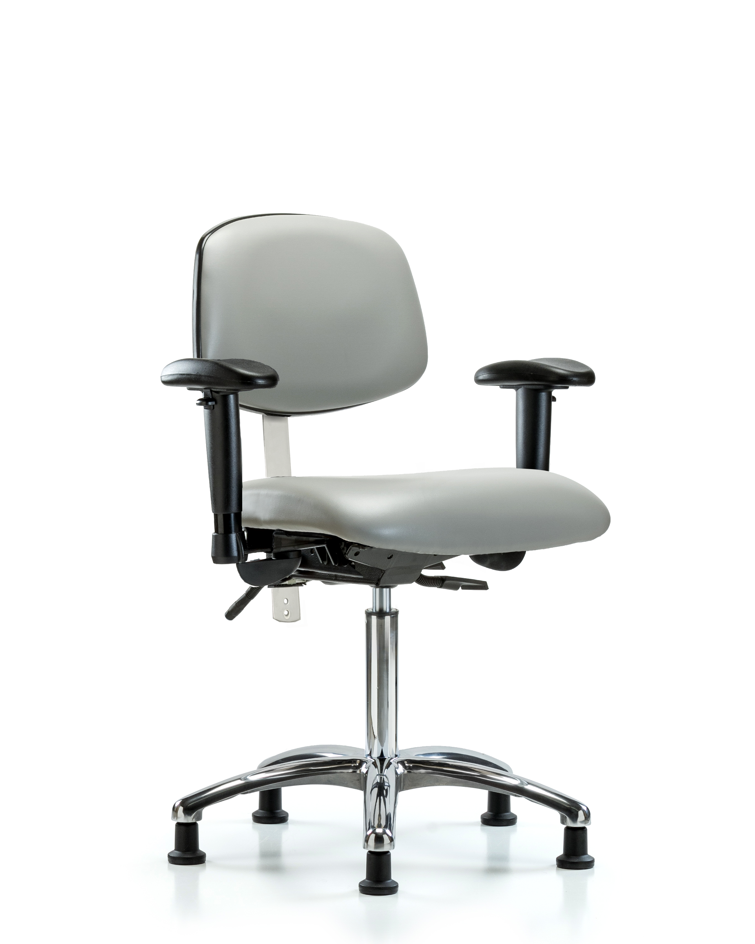 Class 100 Vinyl Clean Room Chair - Medium Bench Height with Adjustable Arms & Stationary Glides in Dove Trailblazer Vinyl
