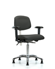 Class 100 Vinyl Clean Room Chair - Medium Bench Height with Adjustable Arms & Stationary Glides in Charcoal Trailblazer Vinyl