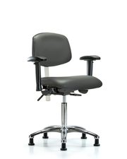 Class 100 Vinyl Clean Room Chair - Medium Bench Height with Adjustable Arms & Stationary Glides in Carbon Supernova Vinyl