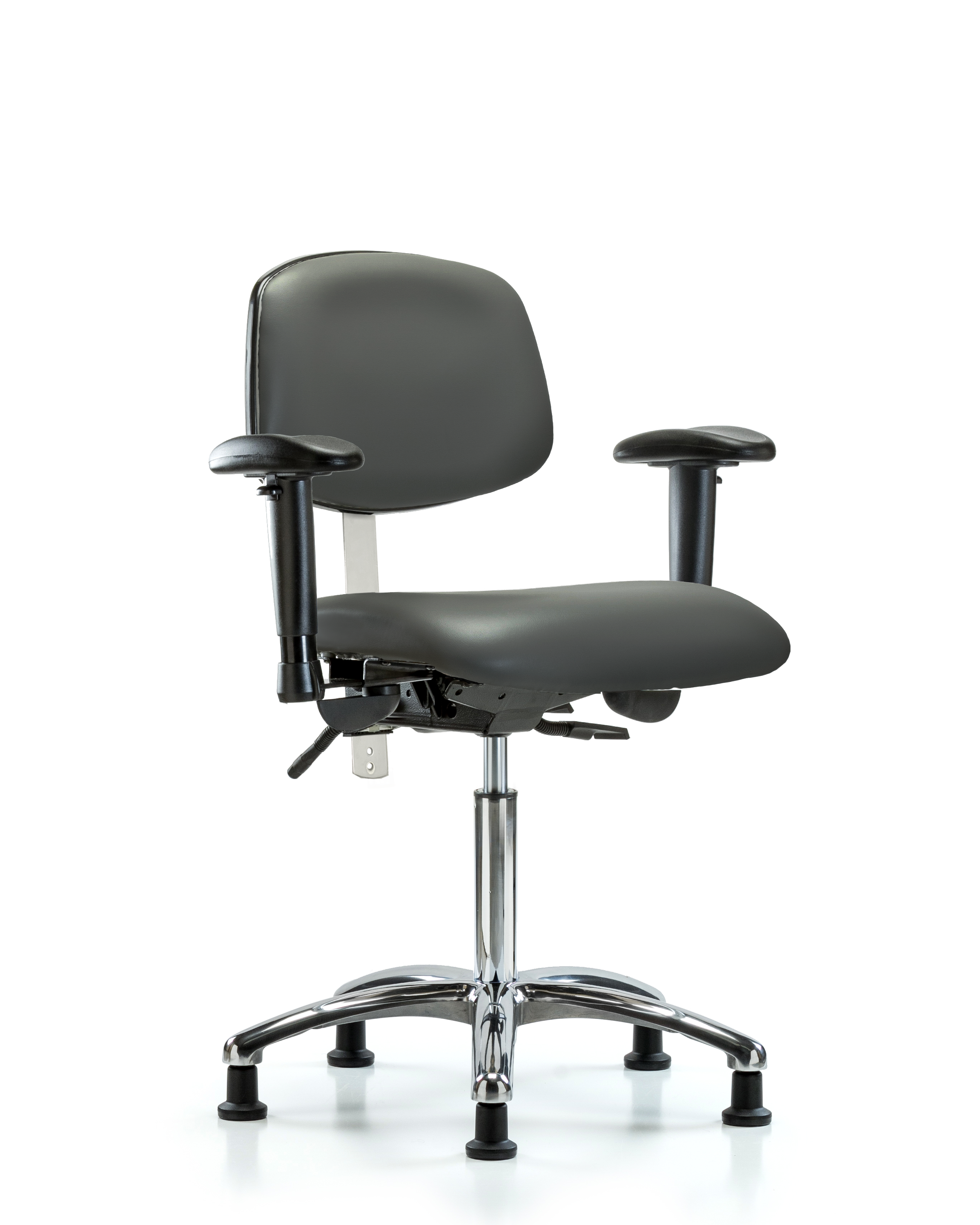 Class 100 Vinyl Clean Room Chair - Medium Bench Height with Adjustable Arms & Stationary Glides in Carbon Supernova Vinyl