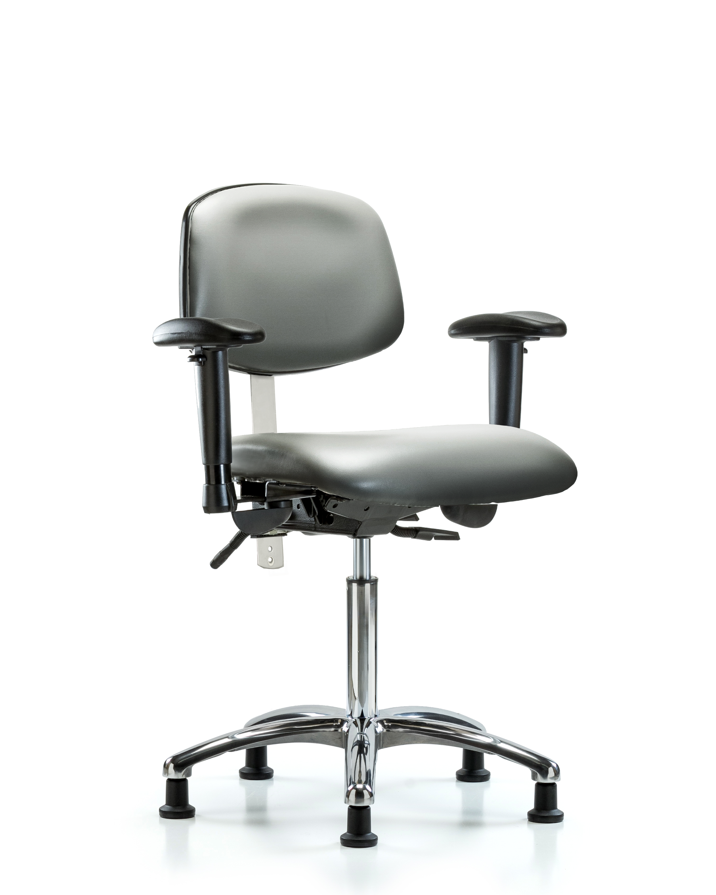 Class 100 Vinyl Clean Room Chair - Medium Bench Height with Adjustable Arms & Stationary Glides in Sterling Supernova Vinyl