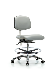 Class 100 Vinyl Clean Room Chair - Medium Bench Height with Seat Tilt, Chrome Foot Ring, & Casters in Dove Trailblazer Vinyl