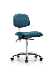 Class 100 Vinyl Clean Room Chair - Medium Bench Height with Seat Tilt & Casters in Marine Blue Supernova Vinyl