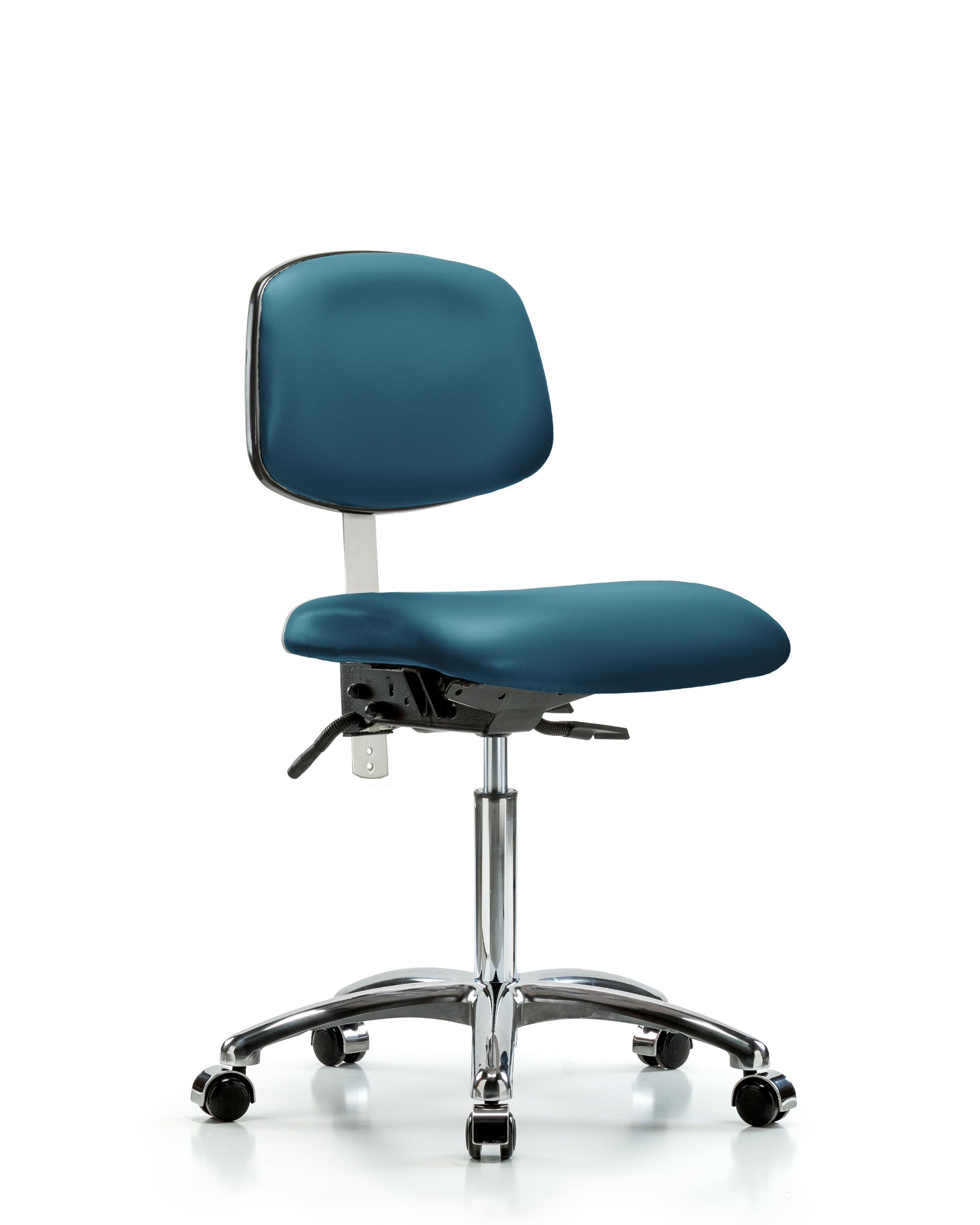Class 100 Vinyl Clean Room Chair - Medium Bench Height with Seat Tilt & Casters in Marine Blue Supernova Vinyl