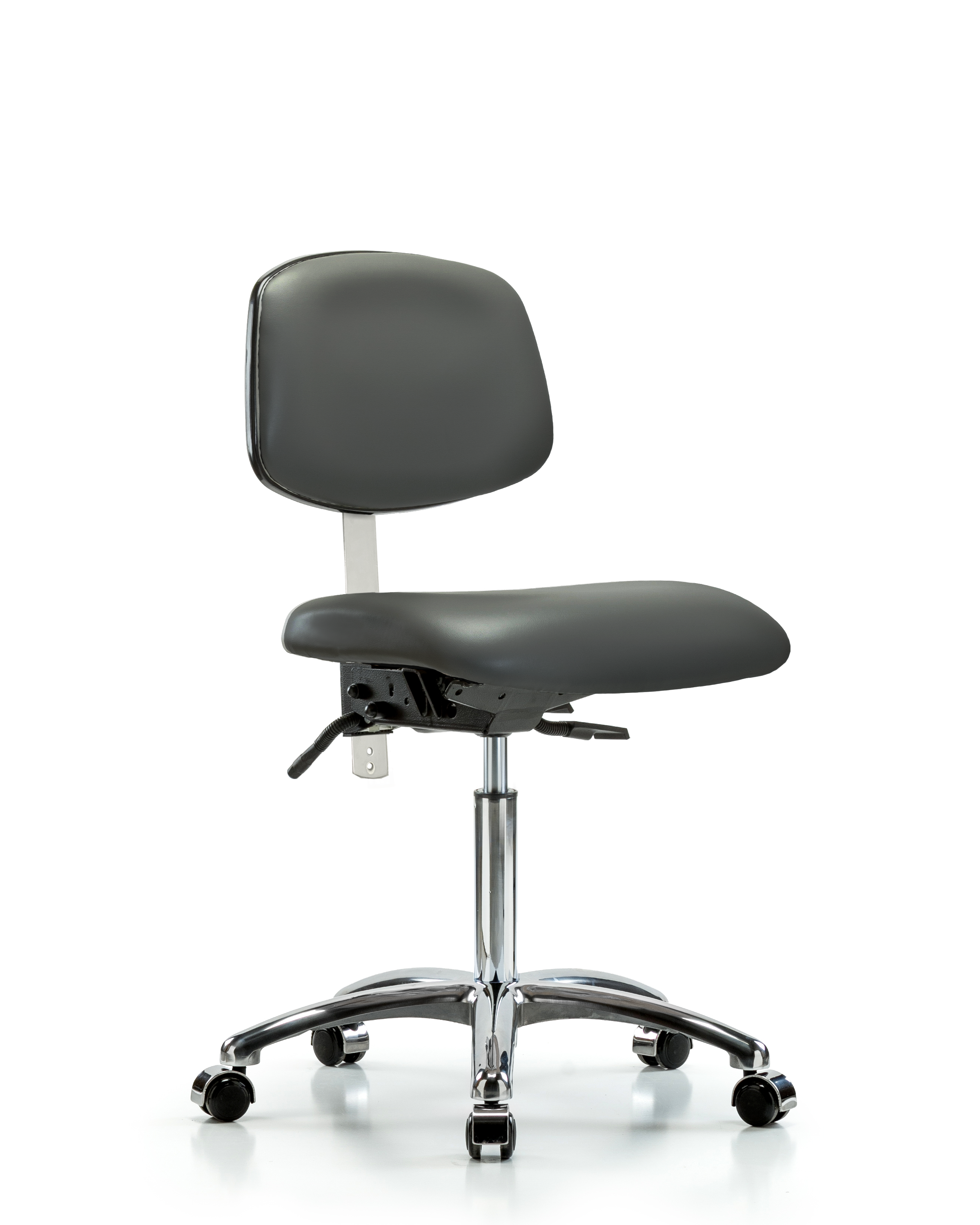 Class 100 Vinyl Clean Room Chair - Medium Bench Height with Seat Tilt & Casters in Carbon Supernova Vinyl