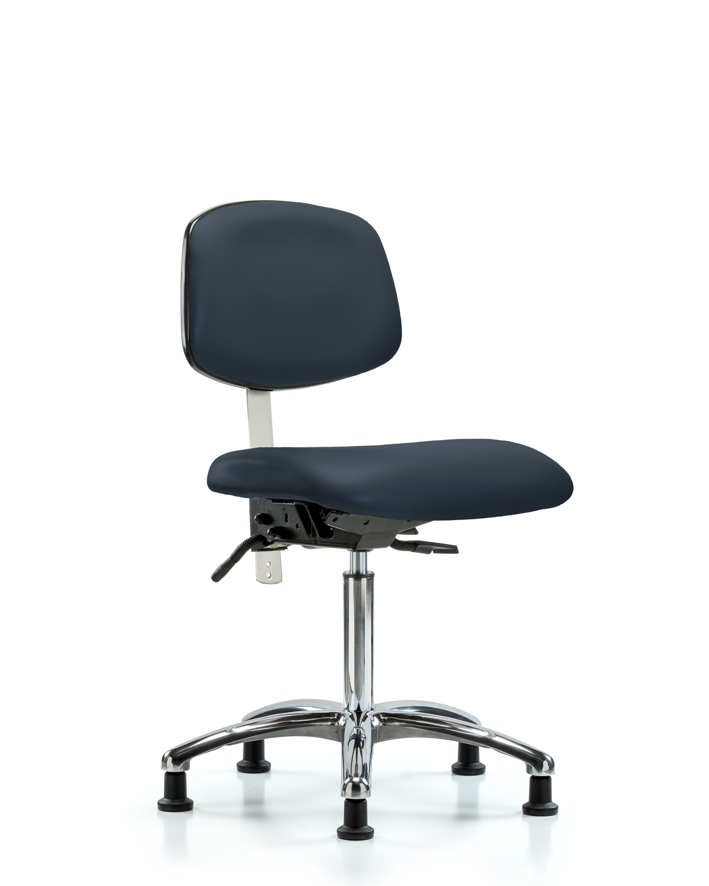 Class 100 Vinyl Clean Room Chair - Medium Bench Height with Seat Tilt & Stationary Glides in Imperial Blue Trailblazer Vinyl