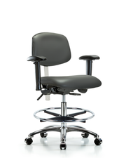 Class 100 Vinyl Clean Room Chair - Medium Bench Height with Seat Tilt, Adjustable Arms, Chrome Foot Ring, & Casters in Carbon Supernova Vinyl