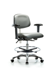 Class 100 Vinyl Clean Room Chair - Medium Bench Height with Seat Tilt, Adjustable Arms, Chrome Foot Ring, & Casters in Sterling Supernova Vinyl