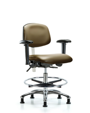 Class 100 Vinyl Clean Room Chair - Medium Bench Height with Seat Tilt, Adjustable Arms, Chrome Foot Ring, & Stationary Glides in Taupe Supernova Vinyl