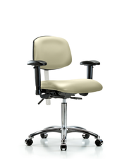 Class 100 Vinyl Clean Room Chair - Medium Bench Height with Seat Tilt, Adjustable Arms, & Casters in Adobe White Trailblazer Vinyl