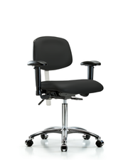 Class 100 Vinyl Clean Room Chair - Medium Bench Height with Seat Tilt, Adjustable Arms, & Casters in Black Trailblazer Vinyl