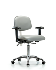 Class 100 Vinyl Clean Room Chair - Medium Bench Height with Seat Tilt, Adjustable Arms, & Casters in Dove Trailblazer Vinyl