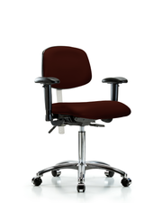 Class 100 Vinyl Clean Room Chair - Medium Bench Height with Seat Tilt, Adjustable Arms, & Casters in Burgundy Trailblazer Vinyl