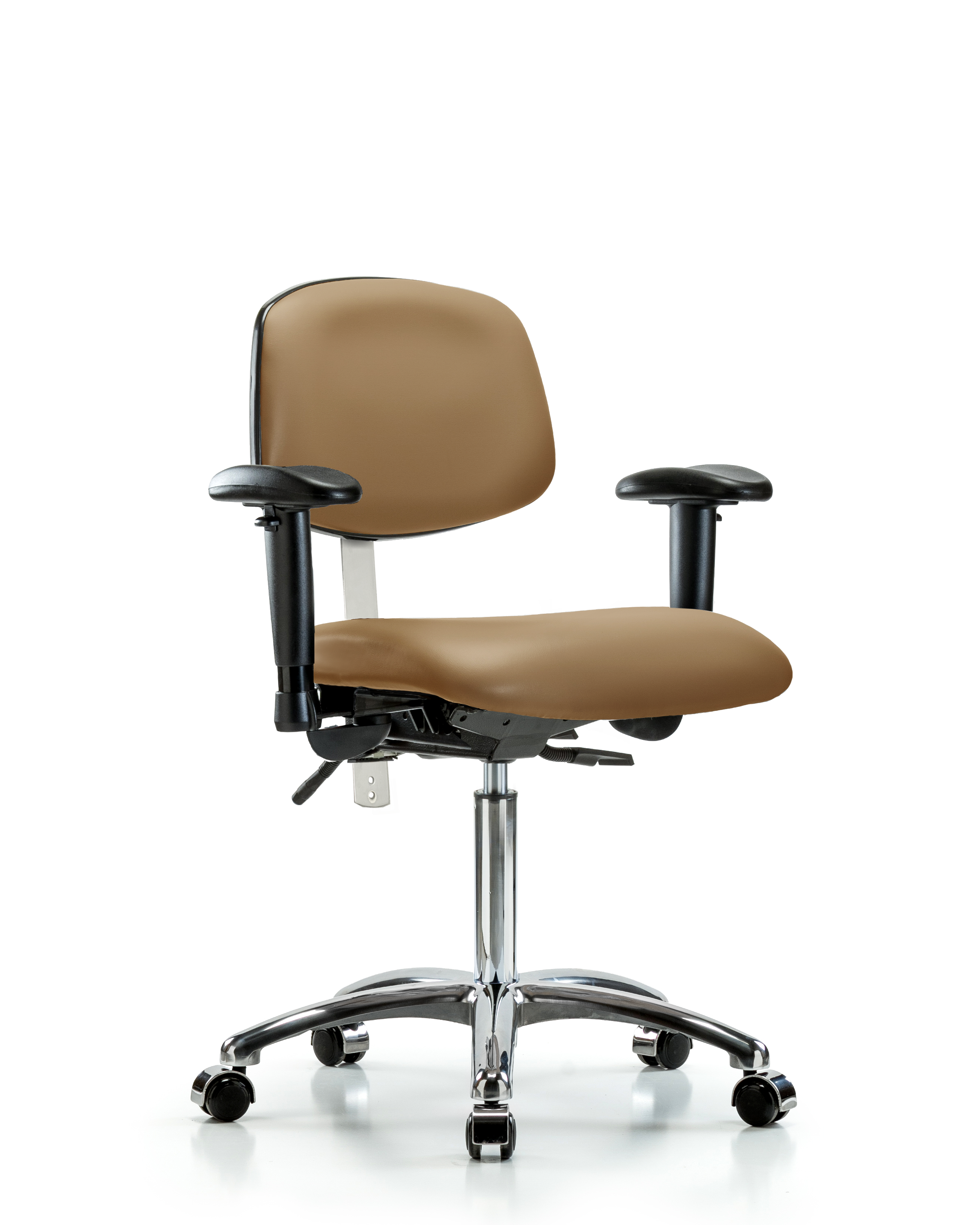 Class 100 Vinyl Clean Room Chair - Medium Bench Height with Seat Tilt, Adjustable Arms, & Casters in Taupe Trailblazer Vinyl