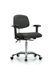 Class 100 Vinyl Clean Room Chair - Medium Bench Height with Seat Tilt, Adjustable Arms, & Casters in Charcoal Trailblazer Vinyl