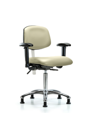 Class 100 Vinyl Clean Room Chair - Medium Bench Height with Seat Tilt, Adjustable Arms, & Stationary Glides in Adobe White Trailblazer Vinyl
