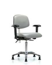 Class 100 Vinyl Clean Room Chair - Medium Bench Height with Seat Tilt, Adjustable Arms, & Stationary Glides in Dove Trailblazer Vinyl