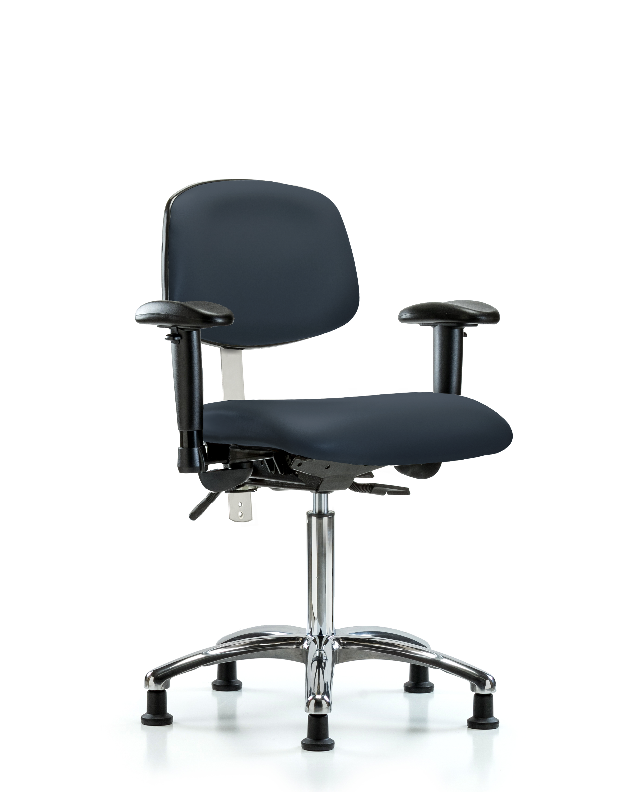 Class 100 Vinyl Clean Room Chair - Medium Bench Height with Seat Tilt, Adjustable Arms, & Stationary Glides in Imperial Blue Trailblazer Vinyl