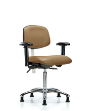 Class 100 Vinyl Clean Room Chair - Medium Bench Height with Seat Tilt, Adjustable Arms, & Stationary Glides in Taupe Trailblazer Vinyl
