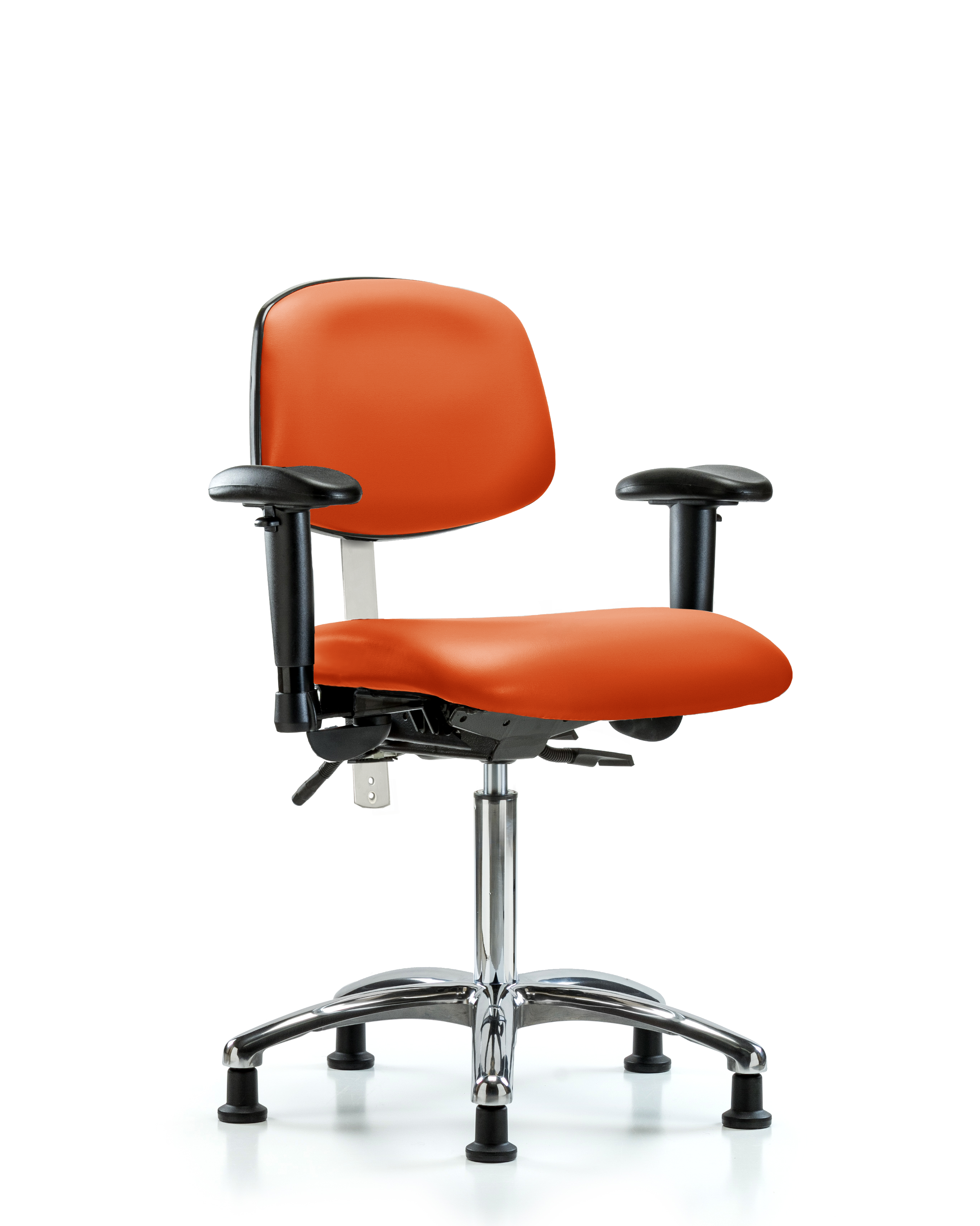 Class 100 Vinyl Clean Room Chair - Medium Bench Height with Seat Tilt, Adjustable Arms, & Stationary Glides in Orange Kist Trailblazer Vinyl