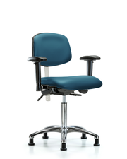 Class 100 Vinyl Clean Room Chair - Medium Bench Height with Seat Tilt, Adjustable Arms, & Stationary Glides in Marine Blue Supernova Vinyl