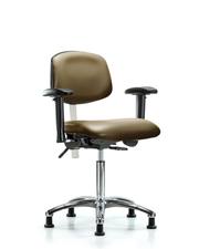Class 100 Vinyl Clean Room Chair - Medium Bench Height with Seat Tilt, Adjustable Arms, & Stationary Glides in Taupe Supernova Vinyl