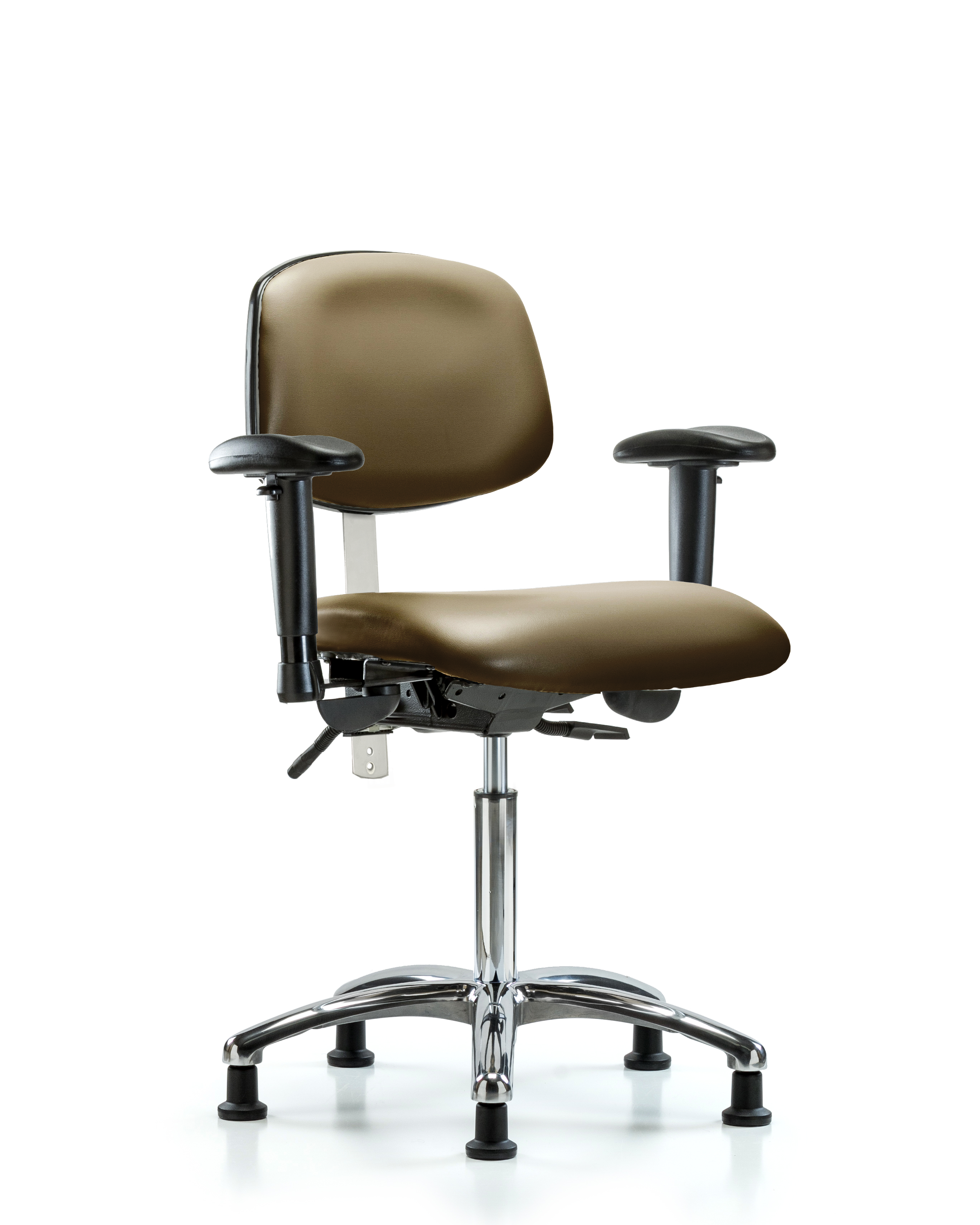 Class 100 Vinyl Clean Room Chair - Medium Bench Height with Seat Tilt, Adjustable Arms, & Stationary Glides in Taupe Supernova Vinyl