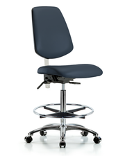 Class 100 Vinyl Clean Room Chair - Medium Bench Height with Medium Back, Chrome Foot Ring, & Casters in Imperial Blue Trailblazer Vinyl