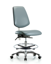 Class 100 Vinyl Clean Room Chair - Medium Bench Height with Medium Back, Chrome Foot Ring, & Casters in Storm Supernova Vinyl
