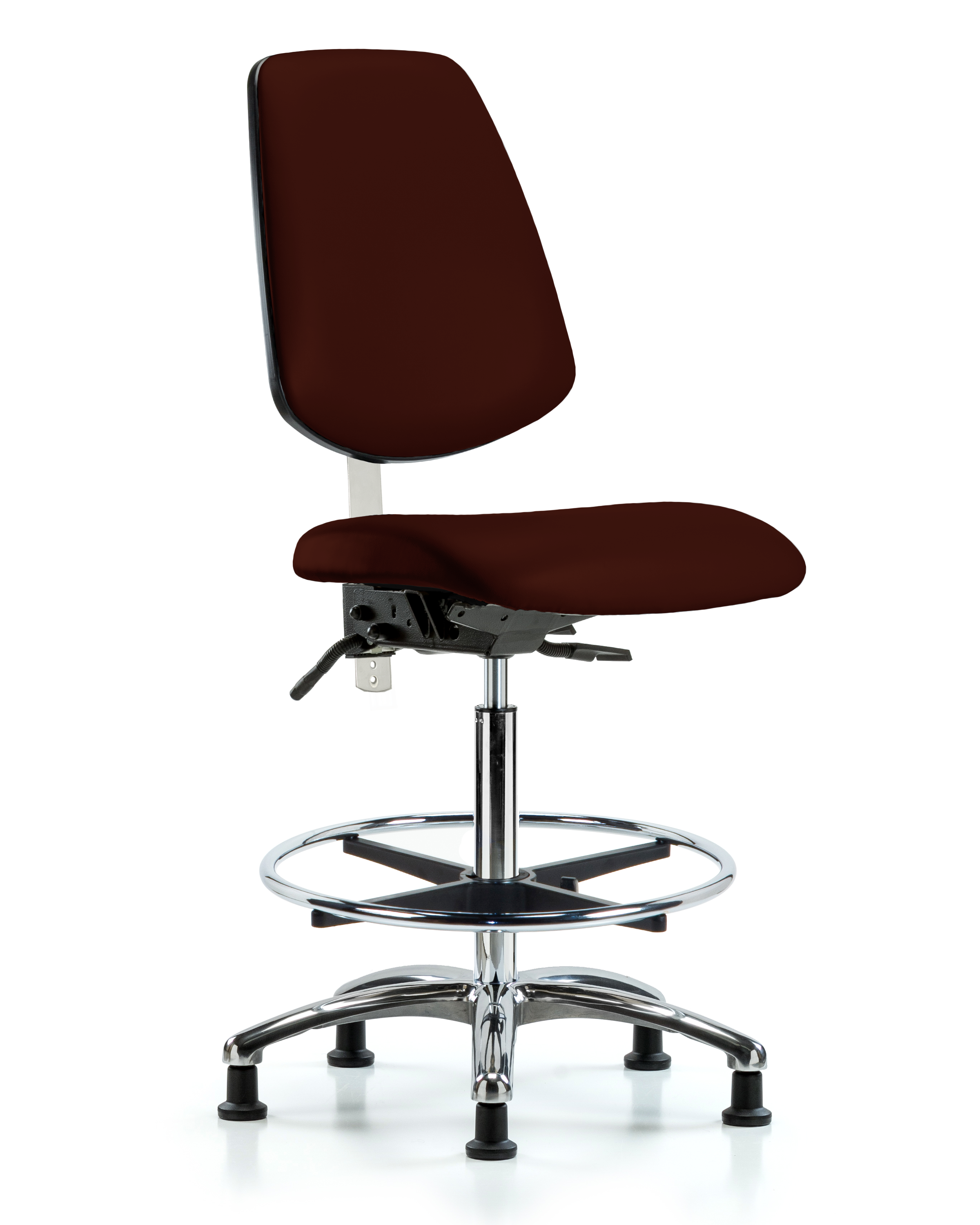 Class 100 Vinyl Clean Room Chair - Medium Bench Height with Medium Back, Chrome Foot Ring, & Stationary Glides in Dove Trailblazer Vinyl