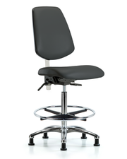 Class 100 Vinyl Clean Room Chair - Medium Bench Height with Medium Back, Chrome Foot Ring, & Stationary Glides in Charcoal Trailblazer Vinyl