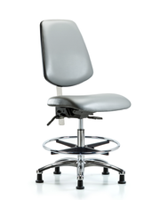 Class 100 Vinyl Clean Room Chair - Medium Bench Height with Medium Back, Chrome Foot Ring, & Stationary Glides in Sterling Supernova Vinyl