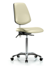 Class 100 Vinyl Clean Room Chair - Medium Bench Height with Medium Back & Casters in Adobe White Trailblazer Vinyl