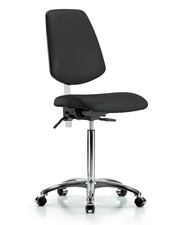 Class 100 Vinyl Clean Room Chair - Medium Bench Height with Medium Back & Casters in Black Trailblazer Vinyl