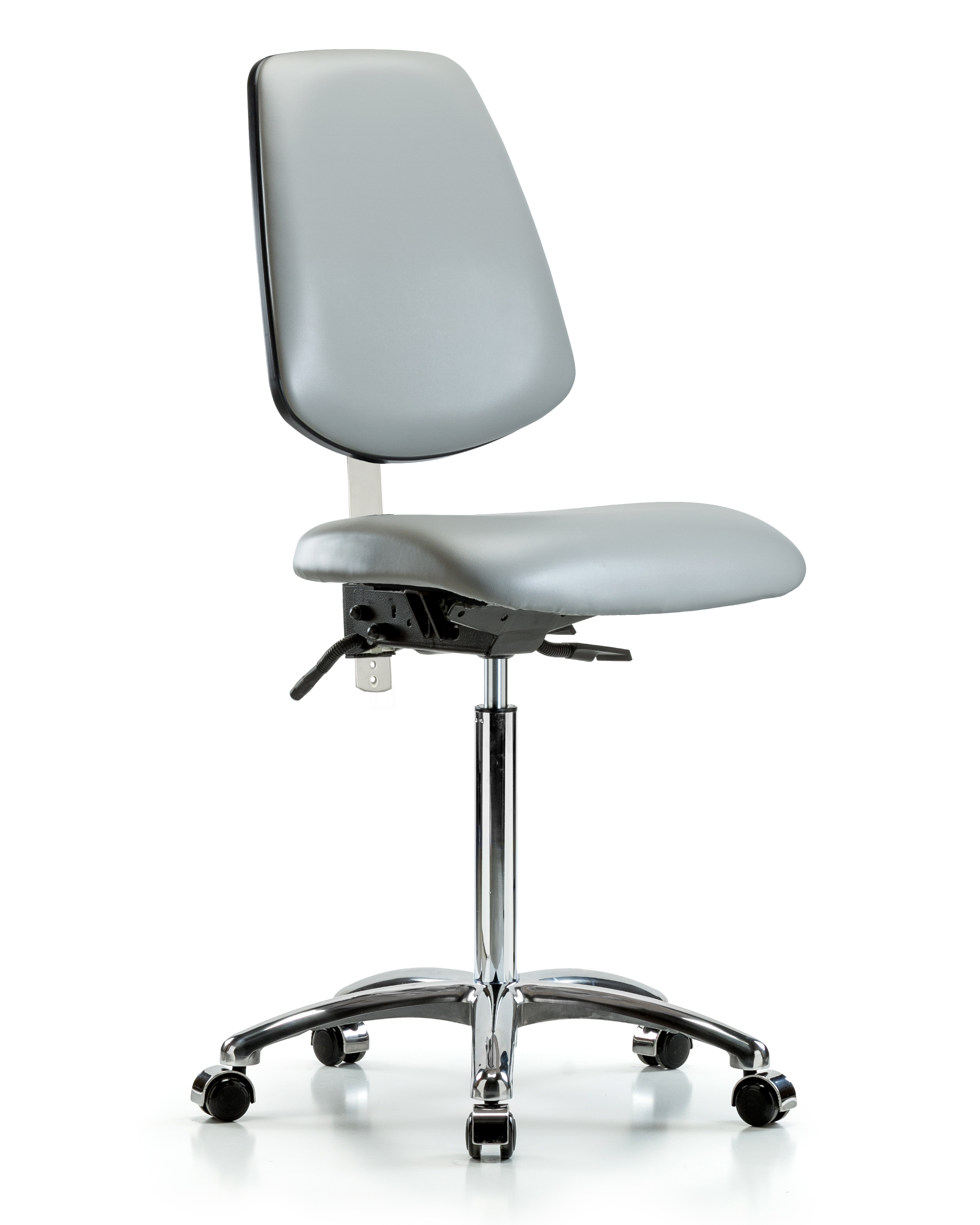 Class 100 Vinyl Clean Room Chair - Medium Bench Height with Medium Back & Casters in Dove Trailblazer Vinyl